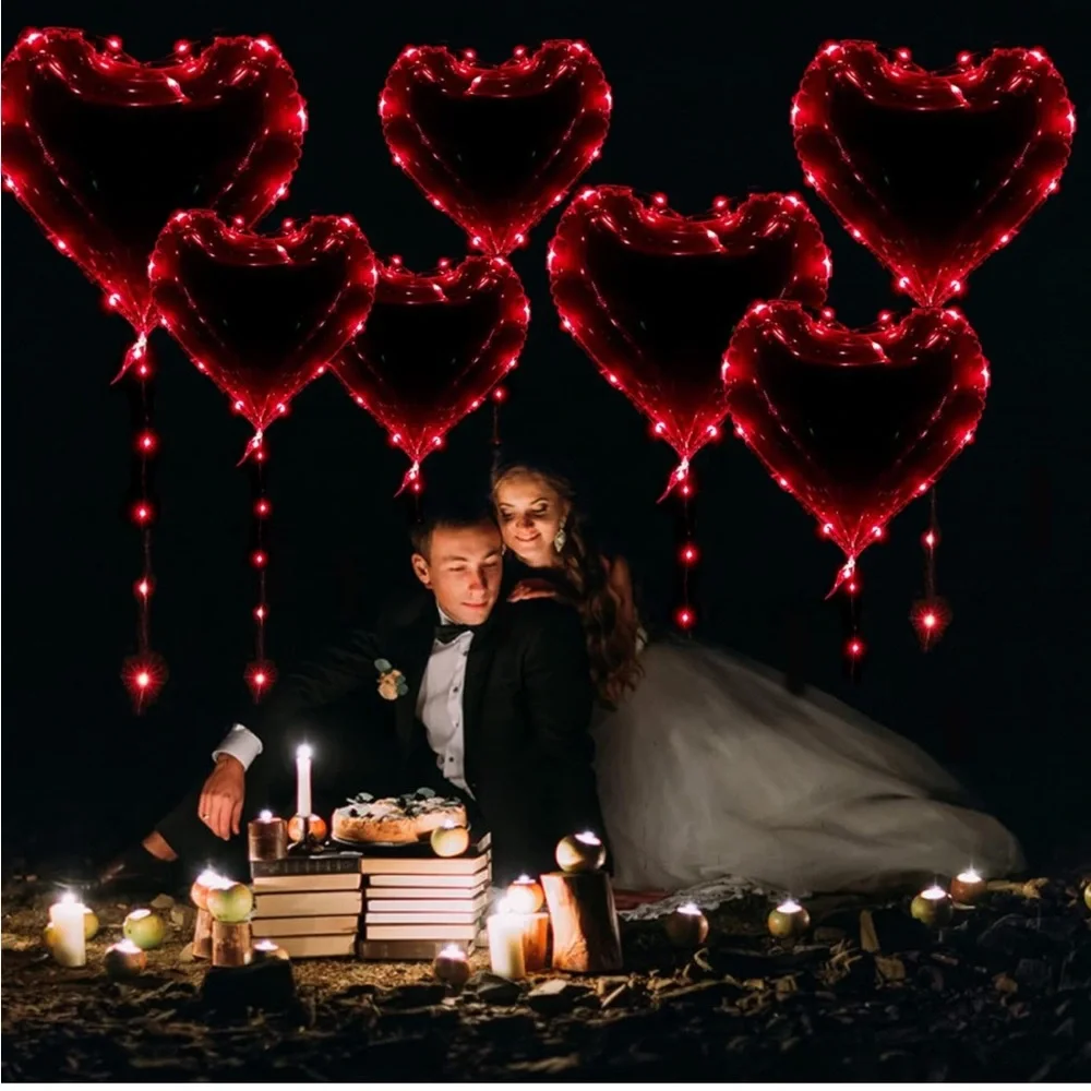 EPDPLAY 10 PCS Light Up Red Heart Led Balloons Helium String Lights
